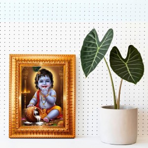 Lord Baby Krishna Golden Designer Photo Frame | 10x14 Inch Religious Wall Hanging Frame For Home & Office Decoration | Hindu Deity Lord Baby Krishna Spiritual Gift Item Lord Baby Krishna Golden Designer Photo Frame | 10x14 Inch Religious Wall Hanging Frame For Home & Office Decoration | Hindu Deity Lord Baby Krishna Spiritual Gift Item