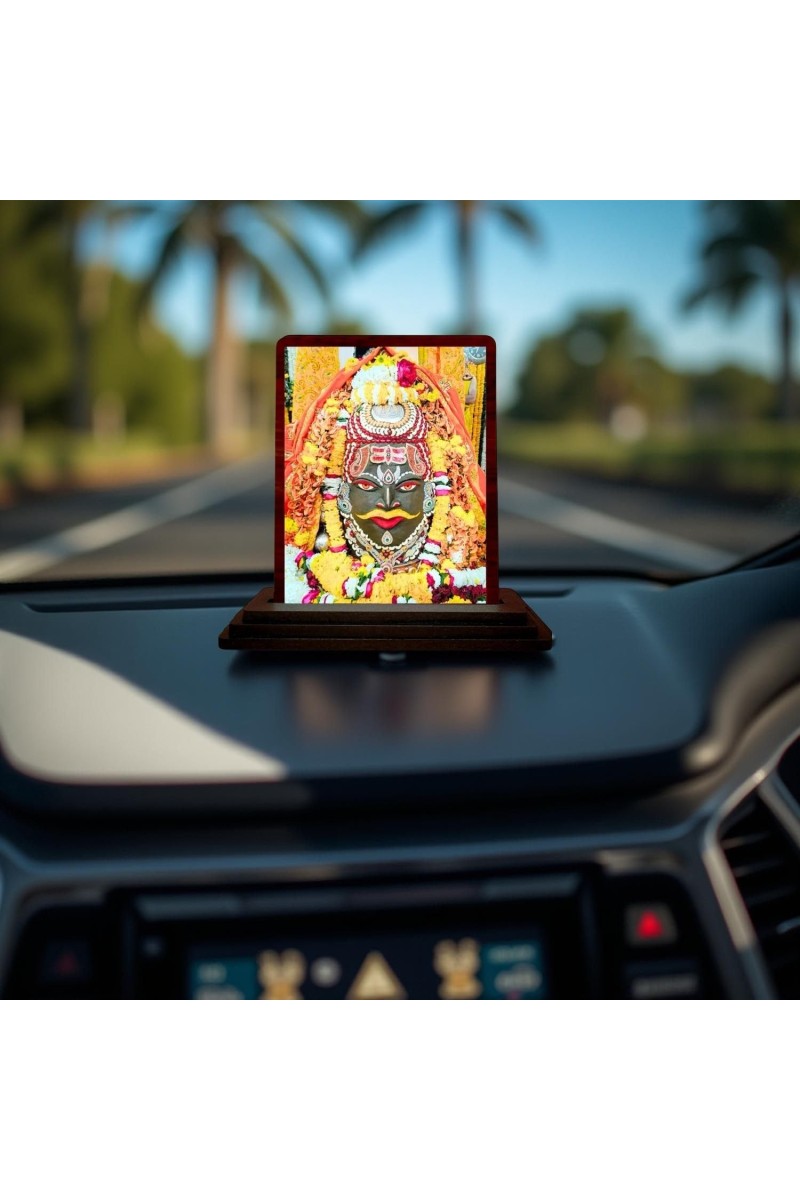 Car Desk/Table Top Mahakaleshwar Jyotirlinga Wooden Photo Stand 3x4 Inches, Compact & Stylish Spiritual Display For Car, Home & Office (Pack Of 1) (F14438)