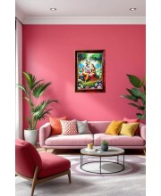 Radha And Krishna Photo Frame For Wall & Table | 7x9 Inch Golden Cherry Finish | Decorative Radha And Krishna Photo Frame For Home, Office & Pooja Room (F11398)