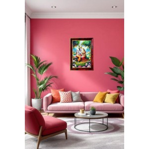 Radha And Krishna Photo Frame For Wall & Table | 7x9 Inch Golden Cherry Finish | Decorative Radha And Krishna Photo Frame For Home, Office & Pooja Room (F11398)