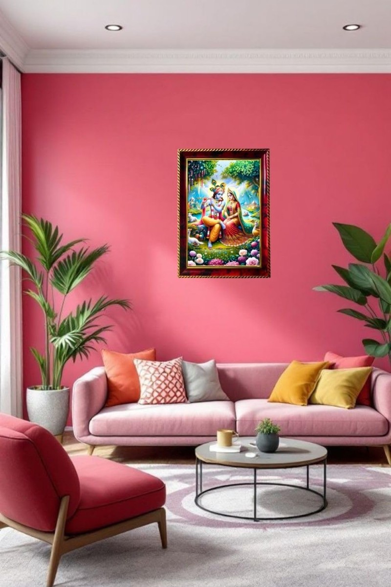Radha And Krishna Photo Frame For Wall & Table | 7x9 Inch Golden Cherry Finish | Decorative Radha And Krishna Photo Frame For Home, Office & Pooja Room (F11398)
