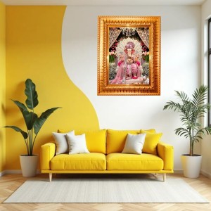 Divine Ganesha Golden Designer Photo Frame | 10x14 Inch Religious Wall Hanging Frame For Home, Office Decoration and Spiritual Gift Item