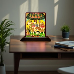 Car Desk/Table Top Gau Mata Wooden Photo Stand 3x4 Inches, Compact & Stylish Spiritual Display For Car, Home & Office (Pack Of 1) (F15059)