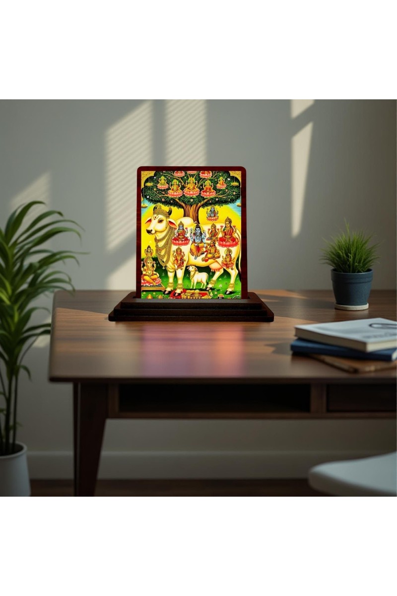 Car Desk/Table Top Gau Mata Wooden Photo Stand 3x4 Inches, Compact & Stylish Spiritual Display For Car, Home & Office (Pack Of 1) (F15059)