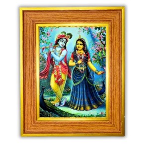 Goddess Radha And Krishna Photo Frame 12x16 Inches-Brown Wooden Frame For Home, Office & Temple Decoration And Gifting (F6437)