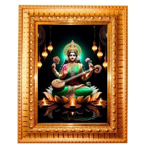 Goddess Saraswati. Golden Designer Photo Frame | 12x16 Inch Religious Wall Hanging Frame For Home & Office Decoration | Hindu Deity Spiritual Gift Item Goddess Saraswati. Golden Designer Photo Frame | 12x16 Inch Religious Wall Hanging Frame For Home & Office Decoration | Hindu Deity Spiritual Gift Item