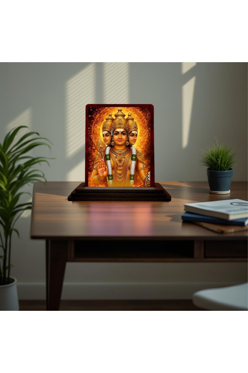 Car Desk/Table Top Lord Shubramanya Wooden Photo Stand 3x4 Inches, Compact & Stylish Spiritual Display For Car, Home & Office (Pack Of 1) (F15157)