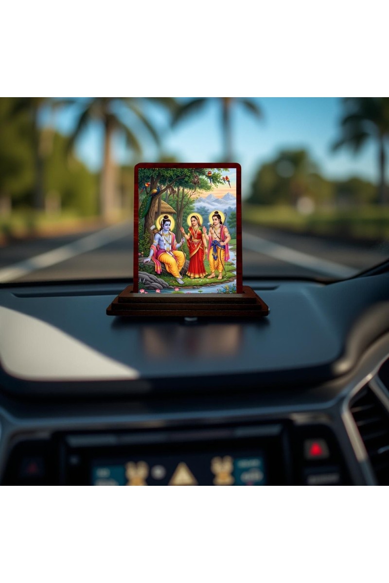 Car Desk/Table Top Lord Rama Sita And Lakshman Wooden Photo Stand 3x4 Inches, Compact & Stylish Spiritual Display For Car, Home & Office (Pack Of 1) (F14295)
