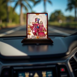 Car Desk/Table Top Lord Radha Krishna Wooden Photo Stand 3x4 Inches, Compact & Stylish Spiritual Display For Car, Home & Office (Pack Of 1) (F15123) Car Desk/Table Top Lord Radha Krishna Wooden Photo Stand 3x4 Inches, Compact & Stylish Spiritual Display For Car, Home & Office (Pack Of 1) (F15123)