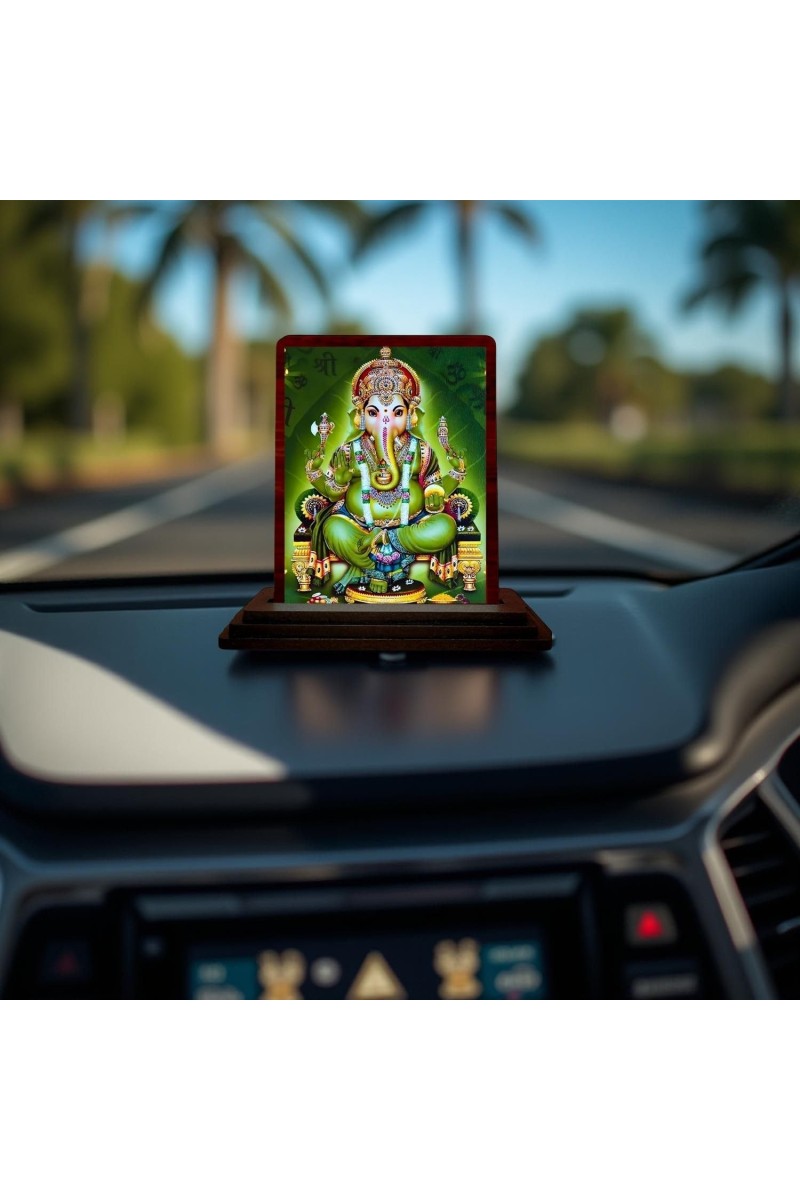Car Desk/Table Top Lord Ganesha Wooden Photo Stand 3x4 Inches, Compact & Stylish Spiritual Display For Car, Home & Office (Pack Of 1) (F14159)