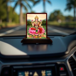 Car Desk/Table Top Goddess Lakshmi Wooden Photo Stand 3x4 Inches, Compact & Stylish Spiritual Display For Car, Home & Office (Pack Of 1) (F14567)