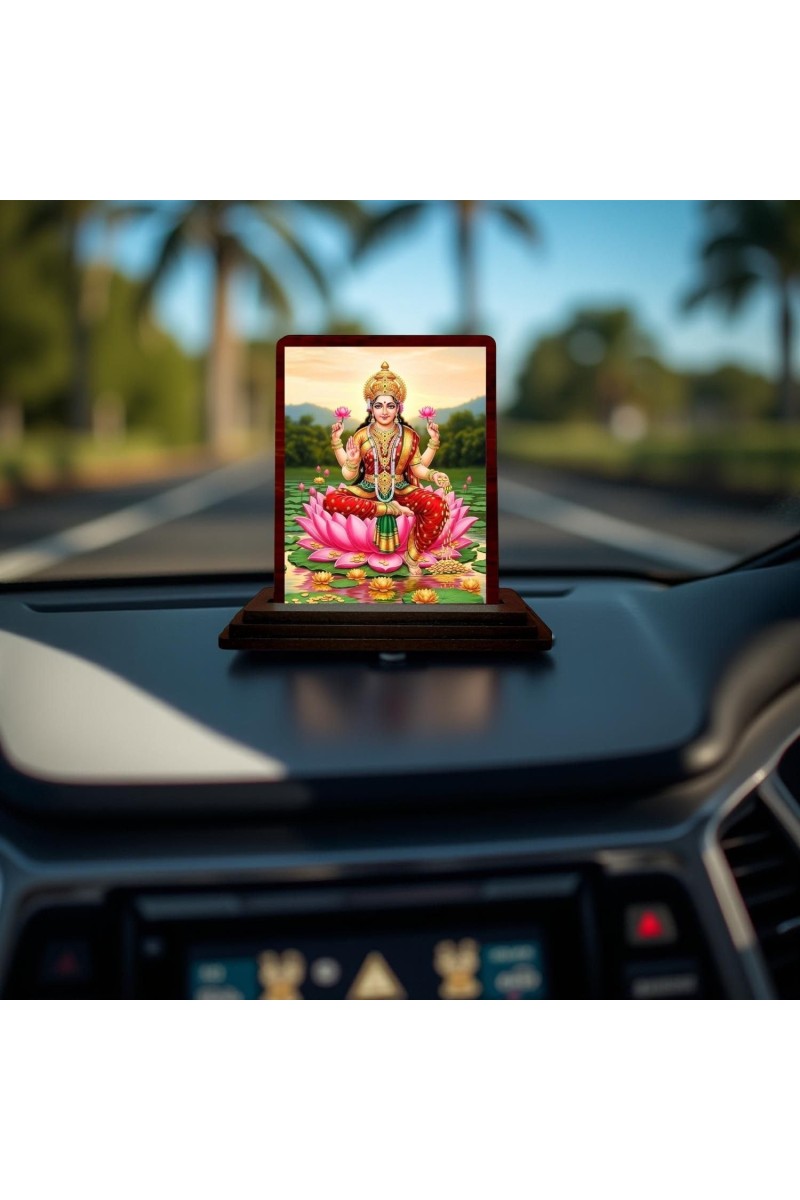 Car Desk/Table Top Goddess Lakshmi Wooden Photo Stand 3x4 Inches, Compact & Stylish Spiritual Display For Car, Home & Office (Pack Of 1) (F14567)
