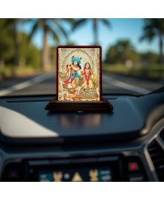 Car Desk/Table Top Radha Krishna Wooden Photo Stand 3x4 Inches, Compact & Stylish Spiritual Display For Car, Home & Office (Pack Of 1) (F14221)