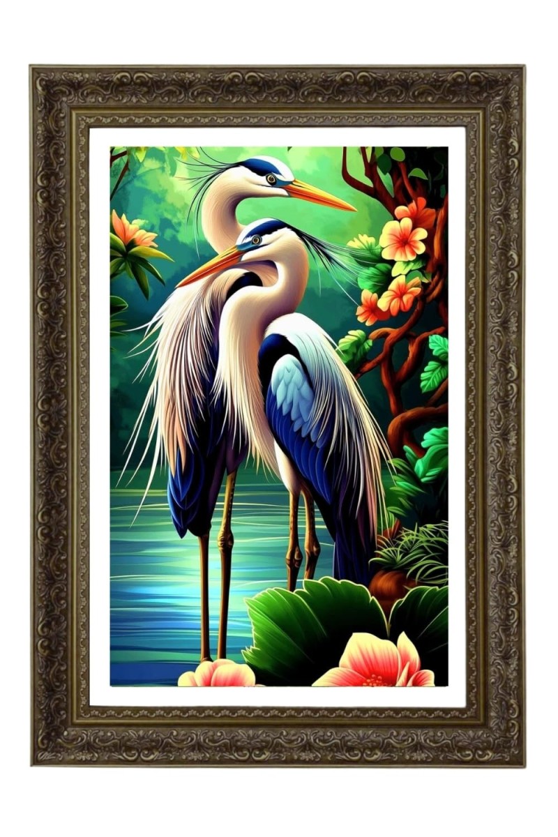 Two Blue Herons Big Photo Frame - 20x28 Inches For Home,Temple & Office Decoration (F11052)