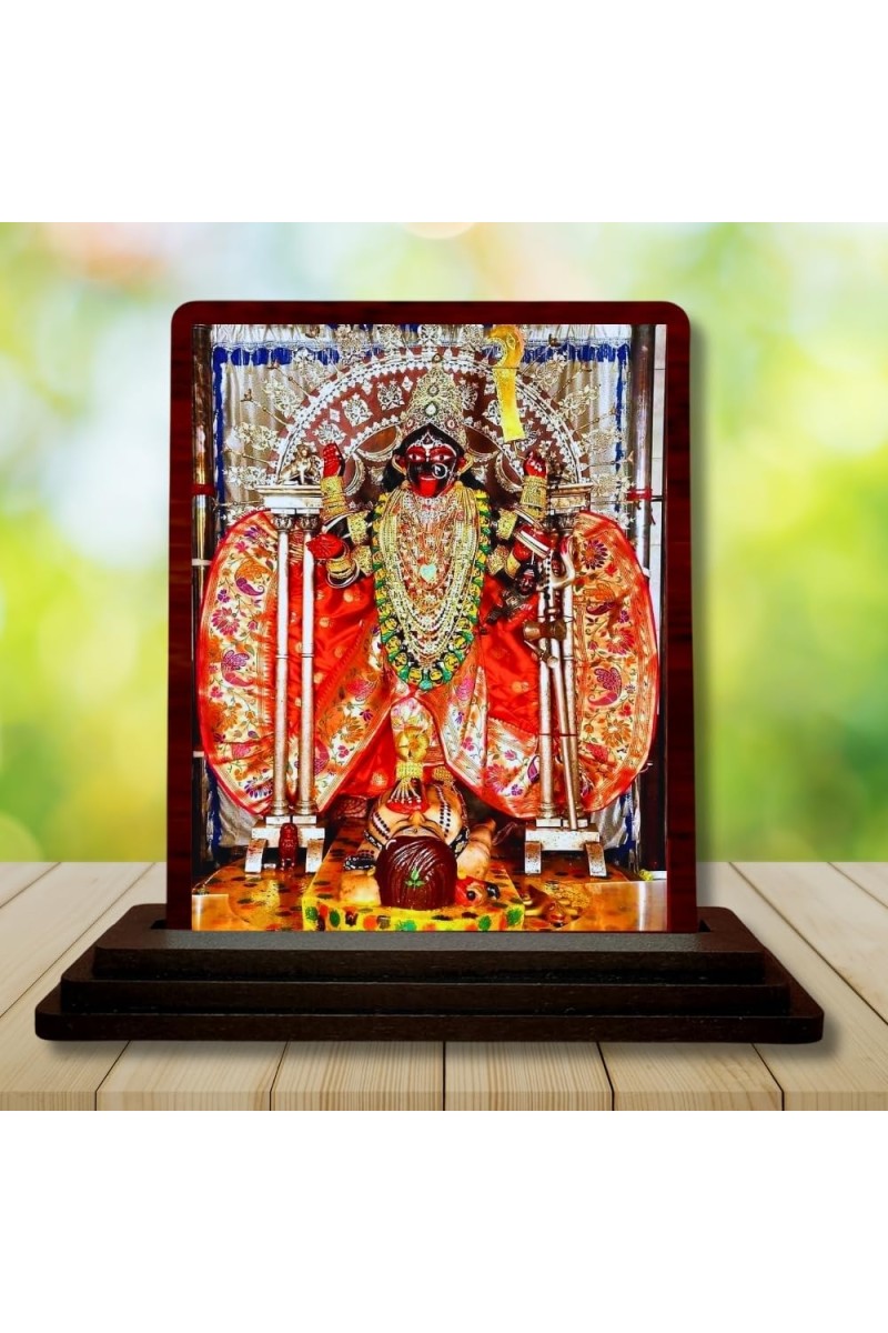 Car Desk/Table Top Maa Kali Wooden Photo Stand 3x4 Inches, Compact & Stylish Spiritual Display For Car, Home & Office (Pack Of 1) (F15061)