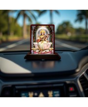 Car Desk/Table Top Goddess Saraswathi Wooden Photo Stand 3x4 Inches, Compact & Stylish Spiritual Display For Car, Home & Office (Pack Of 1) (F14151)