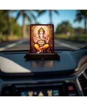 Car Desk/Table Top Lord Ganesha Wooden Photo Stand 3x4 Inches, Compact & Stylish Spiritual Display For Car, Home & Office (Pack Of 1) (F14158)