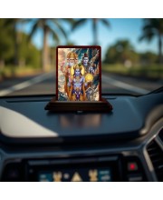 Car Desk/Table Top Lord Bramha Vishnu Shiva Wooden Photo Stand 3x4 Inches, Compact & Stylish Spiritual Display For Car, Home & Office (Pack Of 1) (F14289)