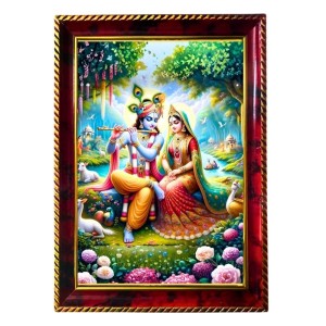 Radha And Krishna Photo Frame For Wall & Table | 7x9 Inch Golden Cherry Finish | Decorative Radha And Krishna Photo Frame For Home, Office & Pooja Room (F11398)
