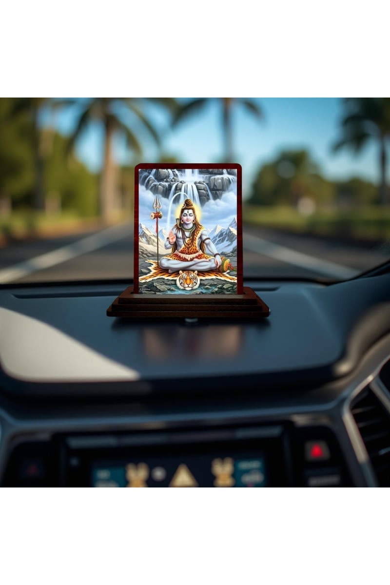 Car Desk/Table Top Lord Shiva Wooden Photo Stand 3x4 Inches, Compact & Stylish Spiritual Display For Car, Home & Office (Pack Of 1) (F14530)