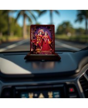 Car Desk/Table Top Radha Krishna Wooden Photo Stand 3x4 Inches, Compact & Stylish Spiritual Display For Car, Home & Office (Pack Of 1) (F14225)