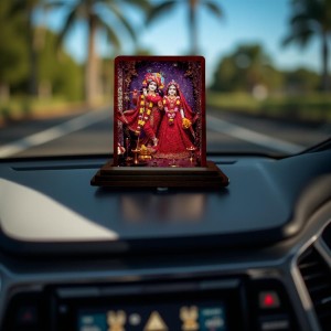 Car Desk/Table Top Radha Krishna Wooden Photo Stand 3x4 Inches, Compact & Stylish Spiritual Display For Car, Home & Office (Pack Of 1) (F14225)