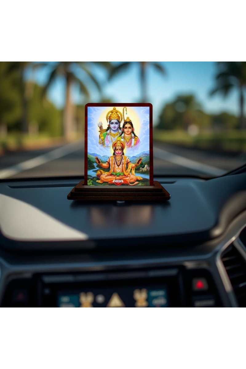 Car Desk/Table Top Lord Rama And Sita And Hanuman Wooden Photo Stand 3x4 Inches, Compact & Stylish Spiritual Display For Car, Home & Office (Pack Of 1) (F14296)