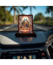 Car Desk/Table Top Radha Krishna Wooden Photo Stand 3x4 Inches, Compact & Stylish Spiritual Display For Car, Home & Office (Pack Of 1) (F14362)