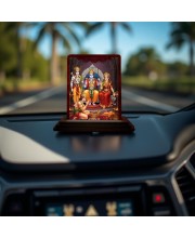 Car Desk/Table Top Lord Rama Darbar Wooden Photo Stand 3x4 Inches, Compact & Stylish Spiritual Display For Car, Home & Office (Pack Of 1) (F14294)