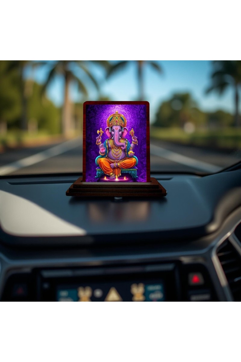 Car Desk/Table Top Lord Ganesha Wooden Photo Stand 3x4 Inches, Compact & Stylish Spiritual Display For Car, Home & Office (Pack Of 1) (F14172)
