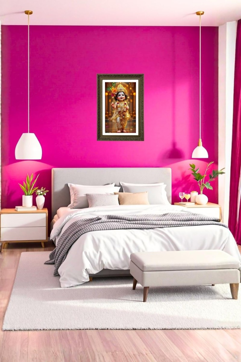 Baby Krishna Big Photo Frame - 20x28 Inches For Home,Temple & Office Decoration (F10638)