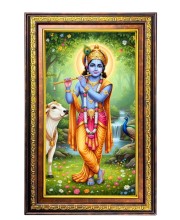 Lord Krishna Digital Golden Balck Color Photo Frame | Hindu Religious Wall Decor | 10x16 Inches - Inspirational Wall Art For Office, Home Decor - Ideal Spiritual Gift (F16796)