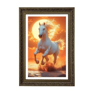 White Horse Big Photo Frame - 20x28 Inches For Home,Temple & Office Decoration (F11041)