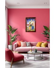 Radha Krishna Photo Frame For Wall & Table | 7x9 Inch Golden Cherry Finish | Decorative Radha Krishna Photo Frame For Home, Office & Pooja Room (F11363)