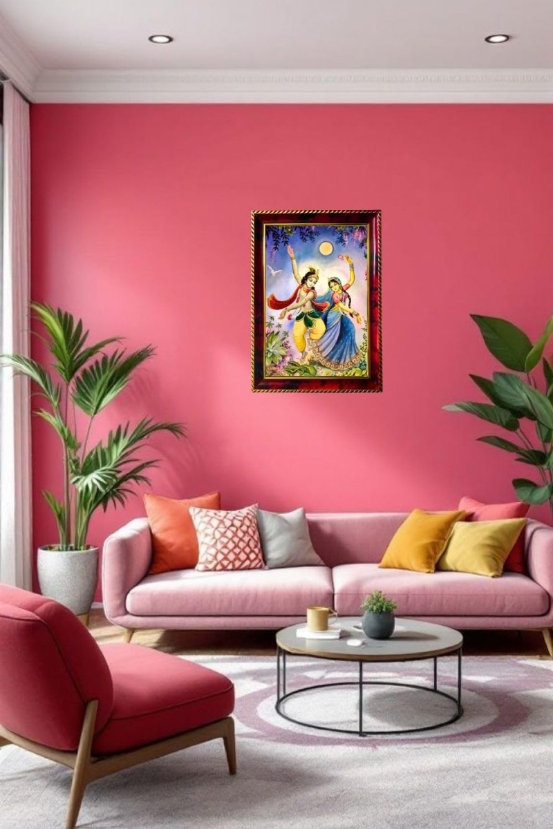 Radha Krishna Photo Frame For Wall & Table | 7x9 Inch Golden Cherry Finish | Decorative Radha Krishna Photo Frame For Home, Office & Pooja Room (F11363)