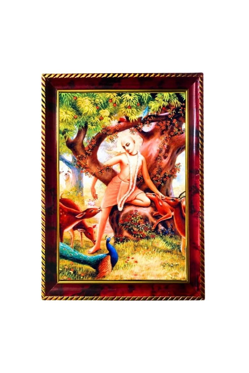 Sri Chaitanya Mahaprabhu Photo Frame For Wall & Table | 7x9 Inch Golden Cherry Finish | Decorative Sri Chaitanya Mahaprabhu Photo Frame For Home, Office & Pooja Room (F11551)