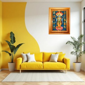 Lord Vishnu Golden Designer Photo Frame | 10x14 Inch Religious Wall Hanging Frame For Home & Office Decoration | Hindu Deity Spiritual Gift Item