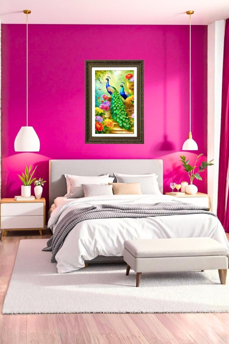 Two Peacock Big Photo Frame - 20x28 Inches For Home,Temple & Office Decoration (F10752)