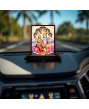 Car Desk/Table Top Lord Vishnu Lakshmi Wooden Photo Stand 3x4 Inches, Compact & Stylish Spiritual Display For Car, Home & Office (Pack Of 1) (F14558)