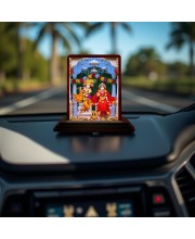 Car Desk/Table Top Lord Krishna Radha Wooden Photo Stand 3x4 Inches, Compact & Stylish Spiritual Display For Car, Home & Office (Pack Of 1) (F14179)