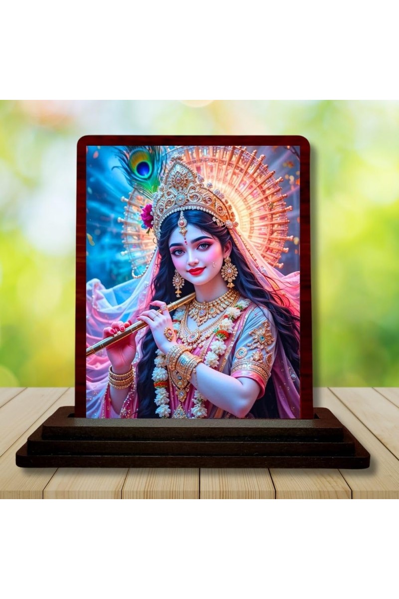 Car Desk/Table Top Cute Radha Wooden Photo Stand 3x4 Inches, Compact & Stylish Spiritual Display For Car, Home & Office (Pack Of 1) (F14366)