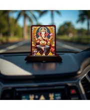 Car Desk/Table Top Lord Ganesha Wooden Photo Stand 3x4 Inches, Compact & Stylish Spiritual Display For Car, Home & Office (Pack Of 1) (F14160)