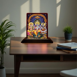 Car Desk/Table Top Lord Vishnu Shakar Brhma Wooden Photo Stand 3x4 Inches, Compact & Stylish Spiritual Display For Car, Home & Office (Pack Of 1) (F15165)