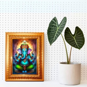 Shirdi Sai Baba Golden Designer Photo Frame | 10x14 Inch Religious Wall Hanging Frame For Home, Office Decoration and Spiritual Gift Item (M2)