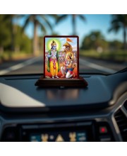 Car Desk/Table Top Lord Krishna And Arjuna Wooden Photo Stand 3x4 Inches, Compact & Stylish Spiritual Display For Car, Home & Office (Pack Of 1) (F14293)