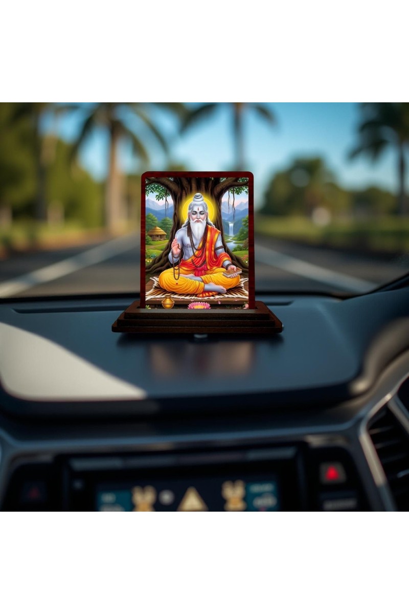 Car Desk/Table Top Shri Veda Vyasa Wooden Photo Stand 3x4 Inches, Compact & Stylish Spiritual Display For Car, Home & Office (Pack Of 1) (F14270)