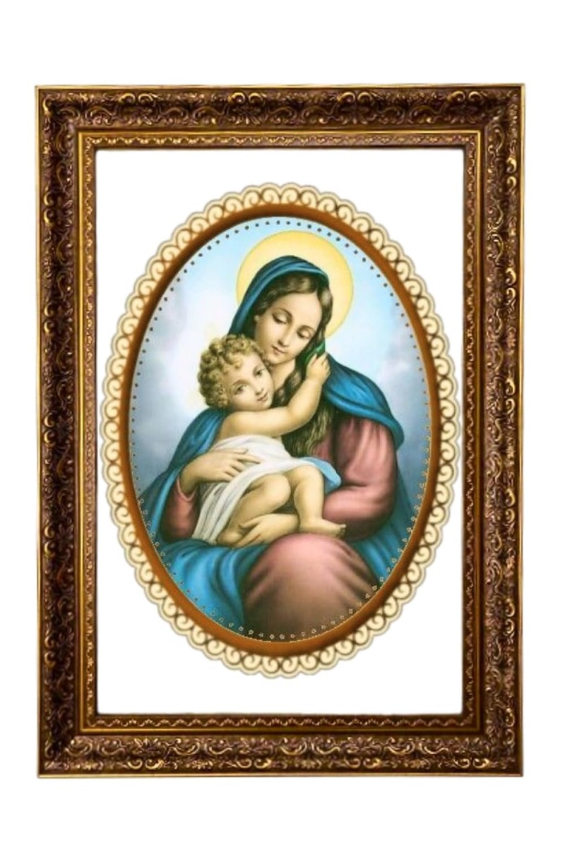 Virgin Mary And Baby Jesus Big Photo Frame - 20x28 Inches For Home,Temple & Office Decoration (F11294)