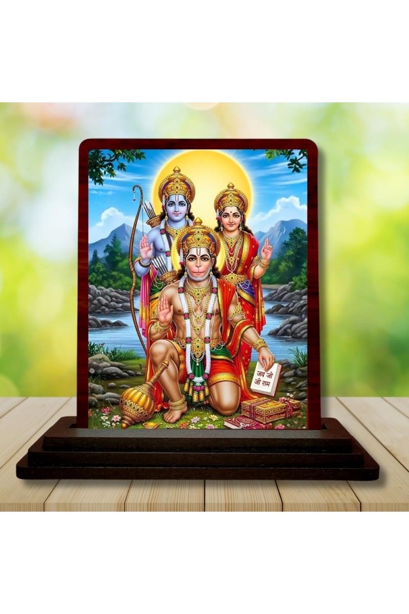 Car Desk/Table Top Lord Ram Siya Wooden Photo Stand 3x4 Inches, Compact & Stylish Spiritual Display For Car, Home & Office (Pack Of 1) (F15137)