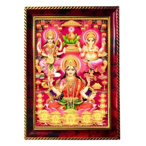 Lakshmi, Ganesha, And Saraswati Photo Frame For Wall & Table | 7x9 Inch Golden Cherry Finish | Decorative Lakshmi, Ganesha, And Saraswati Photo Frame For Home, Office & Pooja Room (F11311)