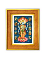 Lord Vishnu Photo Frame 16x20 Inches-Brown Wooden Frame For Home, Office & Temple Decoration And Gifting (F6444)